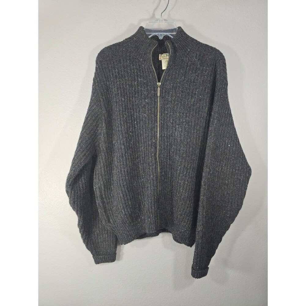 VTG L.L. BEAN Size M Made in USA Alpaca/Wool Full Zip Gray Sweater Jacket BZ